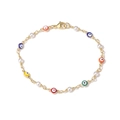 Detail von Goldarmband mit bunten Böser Blick Perlen und weißen Perlen - Böses Auge Armband 17.5cm