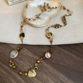 Bohemian brown ceramic bead long necklace with geometric vintage accents and charms - 19# Necklace-Gold-Brown