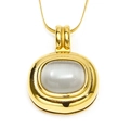 Chic 18k gold snake chain necklace with a vintage oval grey natural stone pendant - Gold White Cat Eye Stone