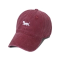 Retro washed burgundy baseball cap featuring a white dog embroidery with curved brim - 58cm / Burgundy