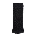 Detail of black ruched midi skirt with delicate white sequins and pleated texture - S / Bottoms / Black
