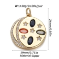 Close-up of golden crescent moon and star pendant with dimensions and copper material info - CX152-08 (Gold Multicolor Gemstone Star Moon Pendant)