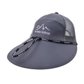 Men's wide brim grey outdoor fishing hat with breathable mesh and adjustable wind cord - Dark Gray