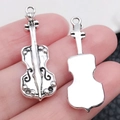 Antique silver violin charms in music theme for DIY jewelry making and necklaces - Guitar (11x32mm-2.5g)