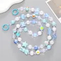Sky blue and white acrylic beaded phone strap with star and heart charms for cross-body use - K198 Blue Hand-painted Beaded Crossbody Chain