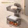 Portasapone a parete a doppio strato in finitura grigio trasparente per bagno - Grigio Trasparente-Doppio Strato
