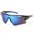 Sport cycling sunglasses with black frame and blue-purple coated lenses for outdoor riding - Large Frame Sports Style (89413) / Black Frame Blue Mirrored Lens