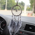 Gray feather dreamcatcher car hanging accessory with leather weave and pearls - 0051c Gray