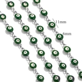 11mm green enamel evil eye link chain in silver finish for DIY jewelry making - Green-Steel / Price Per Meter [2.3g]