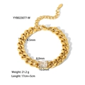 18K gold plated Cuban link bracelet with square zircon stone and lobster clasp closure - Large Square Zirconia Cuban Link Style (YYB023077-W)