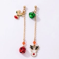 Detail of asymmetric Christmas earrings with colorful reindeer and enamel bell pendants - Asymmetric Reindeer