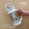 White 1900ml Tritan sports water bottle with filter, held to show large capacity - 1900ml +3D Stickers / Ivory White Tritan Version