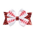Pinza para el pelo con lazo de purpurina roja y estampado de costuras de béisbol - Clip de Lazo de Béisbol con Purpurina Roja