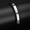 Minimalist silver stainless steel bar bracelet with black cord strap for men and women - Silver