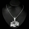 Hip hop necklace with iced out Trust No One pendant and handshake motif on black bust - Silver Pendant with 20inch Twist Chain