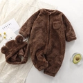 Dunkelbrauner Plüsch-Baby-Einteiler mit Bärenohren-Kapuze und Reißverschluss für den Winter - 66CM / Dunkelbraun