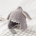 Grey plush baby knit hat with long animal ears and earflaps on a white display stand - Plush Penguin [Gray]