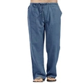 Detail view of blue linen pants for men featuring adjustable waist drawstring - M / Sky Blue
