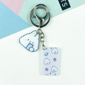 Acrylic cartoon keychain featuring a white cloud character and blue phone pendant charms - Cloud Character Strawberry Design (Double Buckle No. 19)