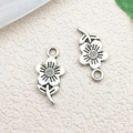 Antique silver flower pendant with honeycomb detail for DIY jewelry making and crafts - Sunflower / 12x22mm