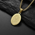 Gold Saint Christopher necklace with polished relief pendant on a classic box chain - Box Chain Necklace / Gold