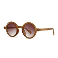 Retro round sunglasses featuring translucent brown frames and gradient brown lenses - Ginger Yellow Frame Burgundy Lens