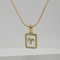 Collana con ciondolo quadrato segno zodiacale Ariete in acciaio inossidabile placcato 18K - Ariete / Madreperla bianca