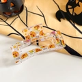 Halloween claw clip with orange pumpkin and white ghost patterns on a transparent base - 8.5cm Transparent Square - Hat Wearing Pumpkin