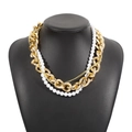 Vintage gold chunky chain and white pearl layered necklace set for a luxury metal look - Gold