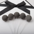 Set of 5 grey clay balloon cake toppers with a black ribbon bow on white background - Single Piece / Grey Single Ball
