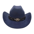 Navy blue cowboy hat with felt texture and vintage gold lion head buckle detail - One Size / Navy Blue (Lion Head)