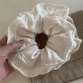 French vintage cream lace scrunchie with embroidered edges for voluminous hairstyle - 2# Large Beige Lace Scrunchie