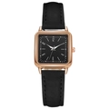 Detail of square rose gold watch with black dial and luminous leather strap for women - Black