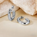 Boucles d'oreilles créoles épaisses en acier titane argenté au style minimaliste - Tige - Ovale / 25mm / Acier