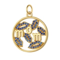 Macro view of gold mom pendant with blue zircon stones and hollow circular design - MOM Hollow Pendant-Blue Zircon-19