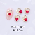 Détails de bijoux d'ongles en forme de cœur doré avec strass rouges et motif Love - Style de Zircon Rouge Vrai à Base d'Or(9409)
