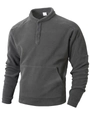 Men's dark grey fleece sweatshirt with three-button stand collar and front pocket - S / Gray