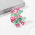Pince à cheveux papillon en acétate rose et vert menthe avec strass et motif à pois - Rose et Vert