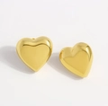 Polished gold stainless steel heart-shaped stud earrings in a professional flat lay view - Smooth Heart EJ01-7