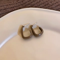 U-shaped mocha brown square hoop earrings with glossy finish and silver needles - 67# Silver Earring Post - Brown U-Shape (Eco-friendly)