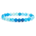 Natural agate beaded bracelet with blue and cyan gradient round beads on elastic cord - Blue Striped Agate / 6mm