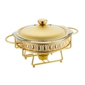 Goldener Speisenwärmer aus Edelstahl mit runder Glasschüssel und praktischem Kerzenhalter-Gestell - 2.0L Rund Gold