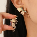 Gold butterfly stud earrings with colorful iridescent beads and hollow design for women - Gold (01 KC Gold A-988)