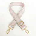 3.8cm wide canvas shoulder strap with pink geometric jacquard and gold metal hooks - Beige Pink Gold Hook