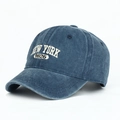 Casquette en coton bleu marine avec broderie New York 1625 blanche et style délavé - Bleu marine