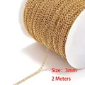 3mm golden stainless steel flat oval link chain for DIY jewelry making 16g weight per 2m - Basic Link Chain (D123) / 3mm (2 Meters/Pack) / Gold