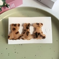 Three-piece set of cartoon animal hair clips in amber leopard print on display card - 3Pcs Bear Dog Rabbit Set / Light Tortoiseshell