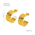 Twisted C-shaped stainless steel earrings with 18K gold plating and woven texture - Twisted Woven C-Shape (1279)