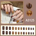 Unghie finte corte squadrate color caramello a quadri con finitura lucida set - Stile Colla A3125