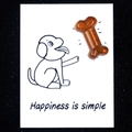 Happiness is simple greeting card with a 3D brown natural agate dog bone stone carving - Yellow Jasper